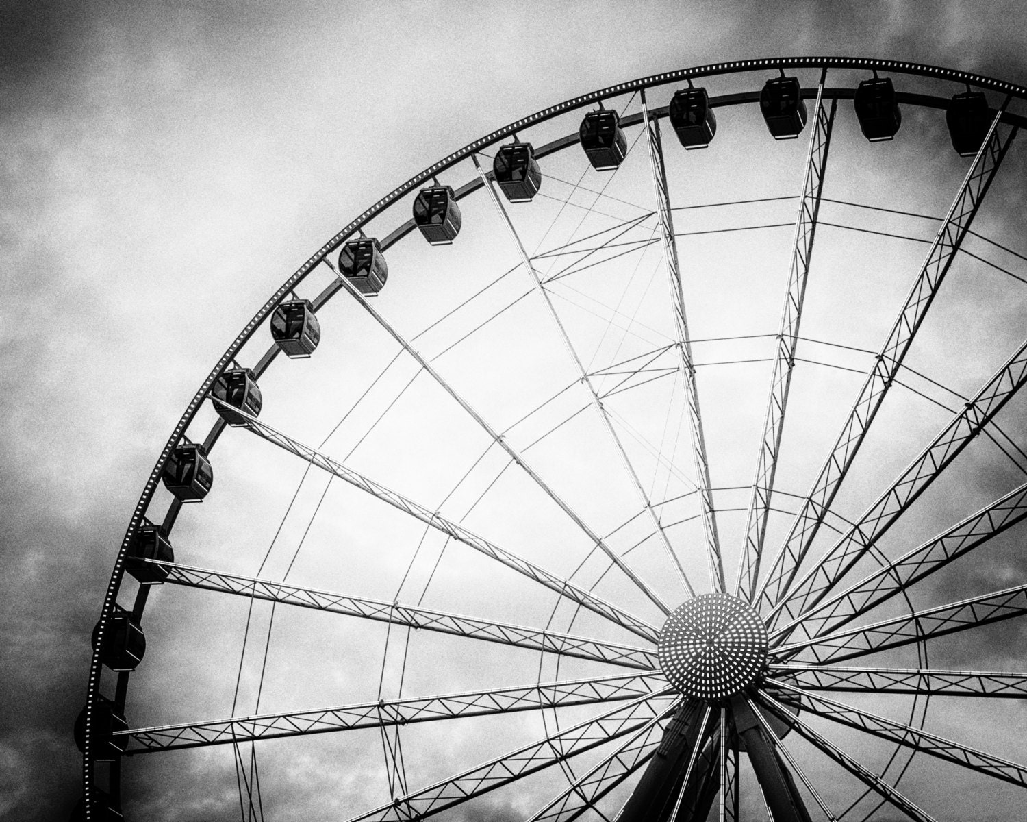 Ferris Wheel on Seattle Waterfront. Travel. Black and White Photography. Monochrome Print by OneFrameStories. - OneFrameStories