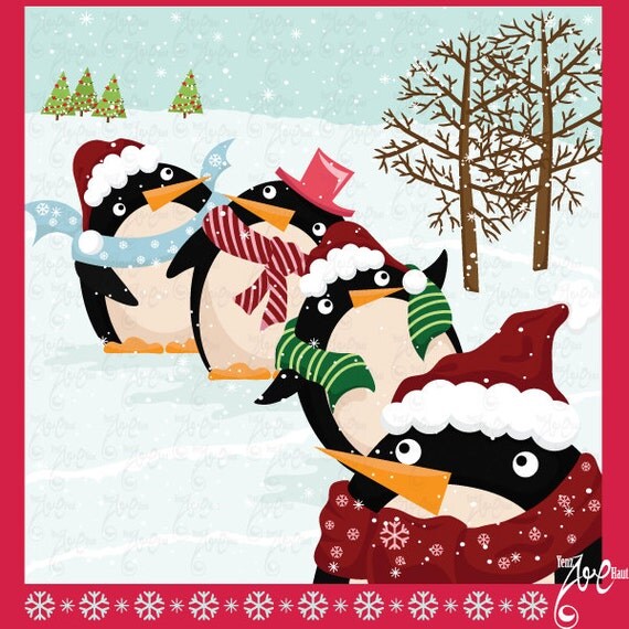 Cute Christmas Penguin ClipArt Cm004 Personal and Commercial Use, cards, invitation, scrapbooking and all paper craft Il_570xn