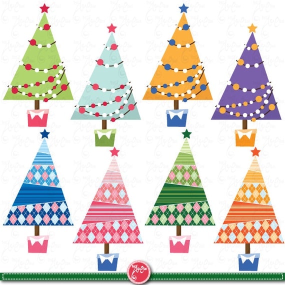 Christmas ClipArt,Christmas Tree clip art,Colorful Christmas Tree,Cm014 perfect for Scrapbook,Cards,Invitations,Personal and Commercial Use Il_570xn
