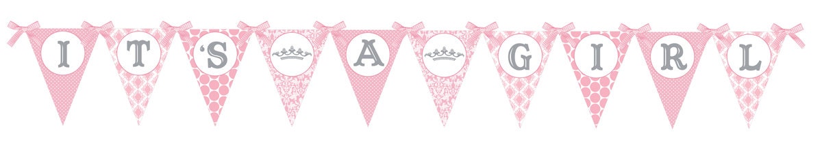 Pink Damask Princess - Baby Shower Bunting Banner - Printable Il_570xn