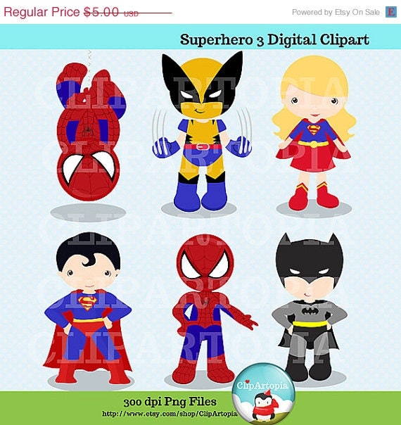 ON SALE Superhero 3 Digital Clipart Cute Superhero Digital clip art For Personal and Commercial Use/ INSTANT Download Il_570xn