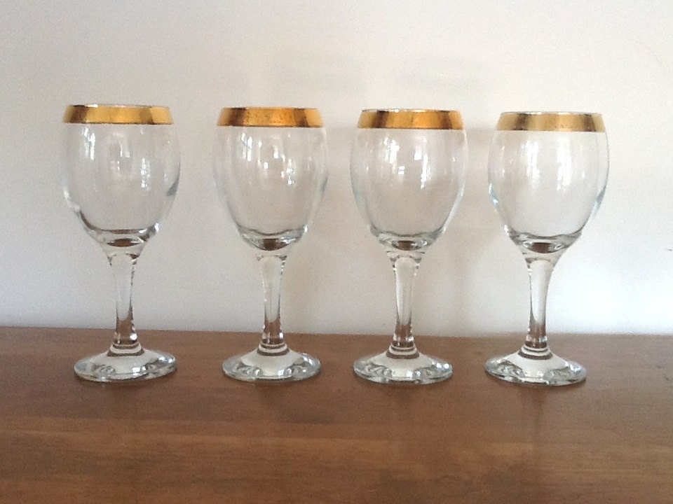 Gold Rimmed Vintage Wine Glasses Set Of 4 Ornate By Tandystrove