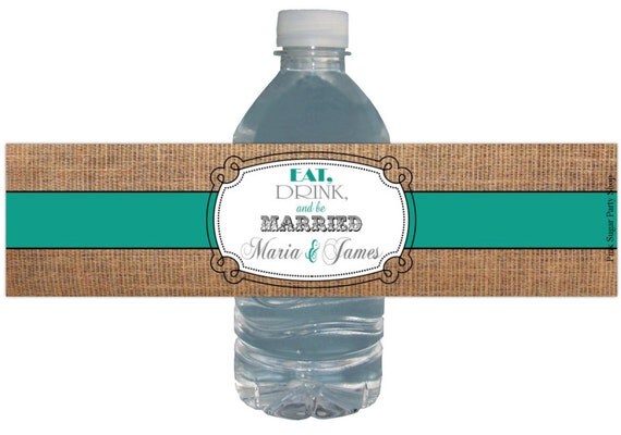 Burlap Water Labels (10ct) Wedding Bridal Shower Waterproof Bottle Labels Customized Any Color Il_570xn