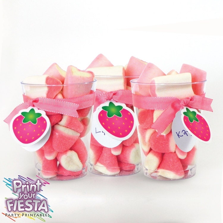 Strawberry favor bags tags in 3 shared of pink - SALE - Free shipping Il_570xn