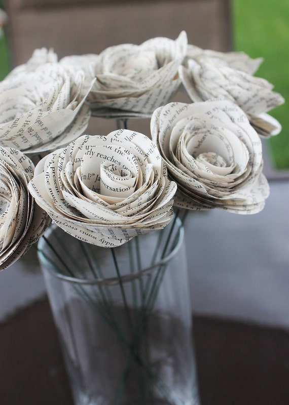 Rustic Book Page Paper Flowers Wedding Decor by Scrappuchino