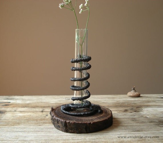 Black Spiral Test Tube Vase Unique Wood Bud Vase One by VENDecor