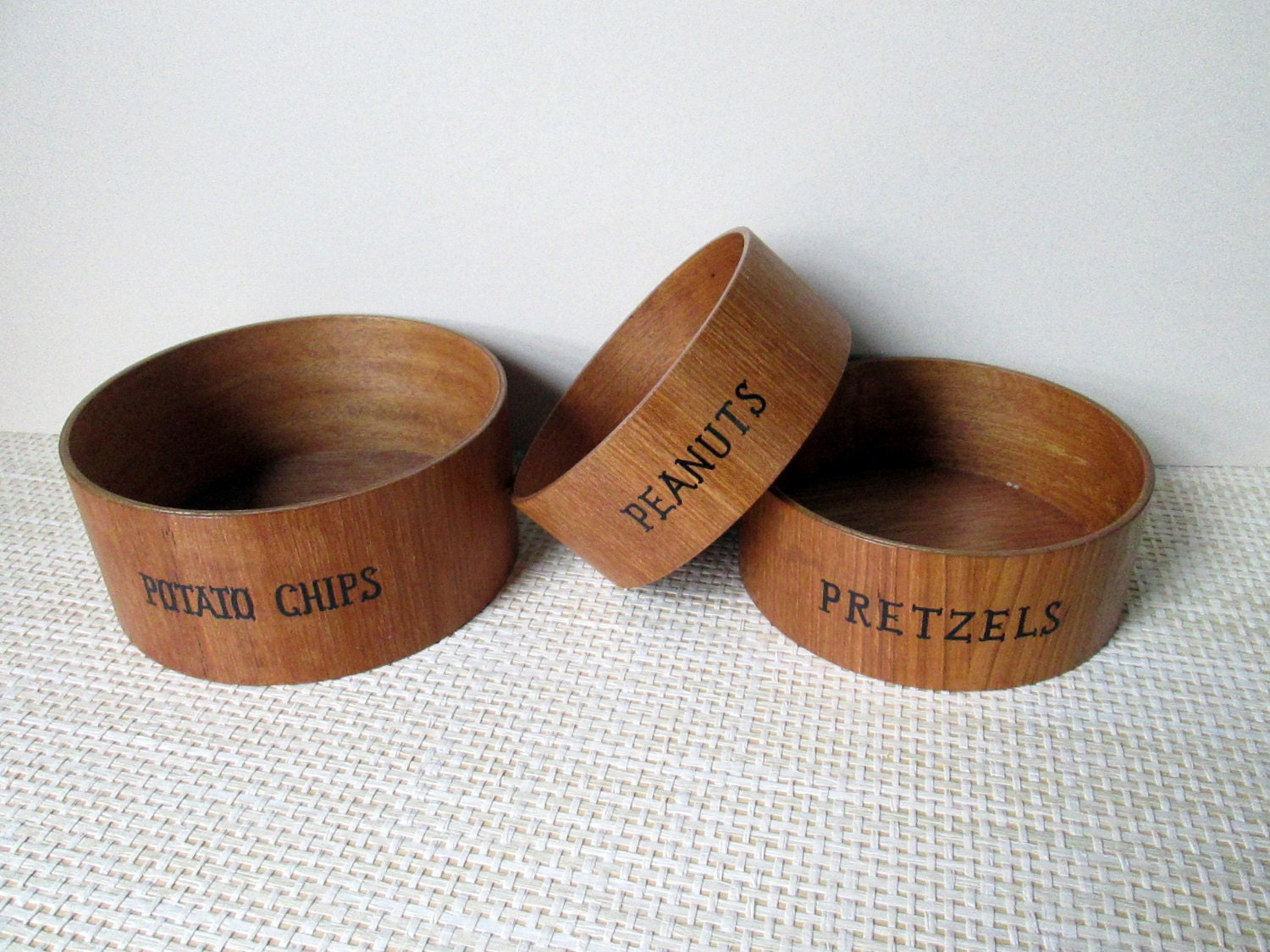 Vintage Mid Century Hand Made Set of Three Teak Nesting Bowls by Viking Japan - LyricalVintage