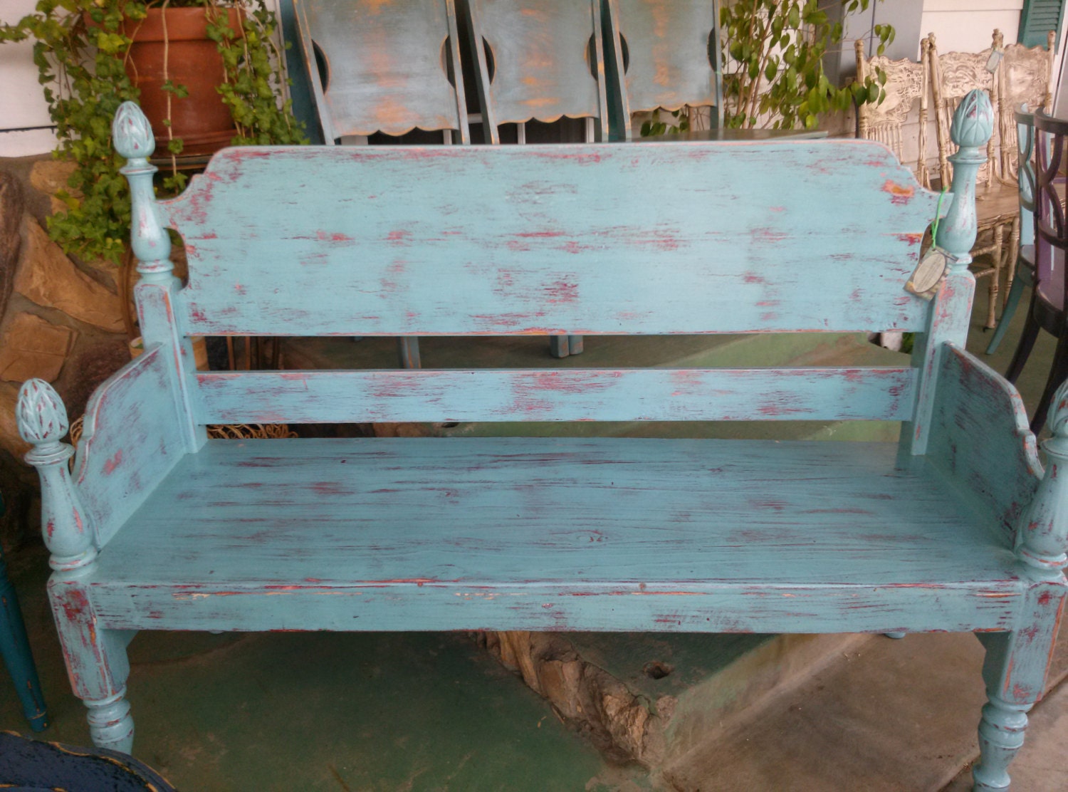 Unique Charming  Blue Country Style Bench - AlexandriasBenches