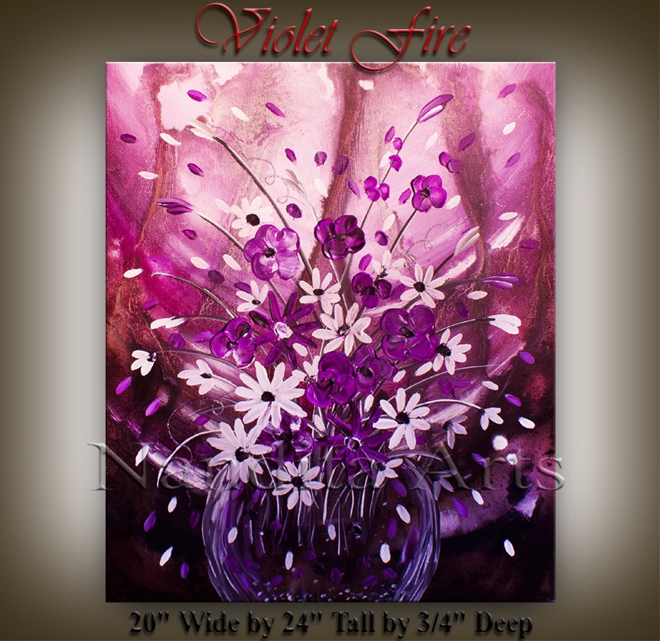Original large Textured PURPLE Flower Art by ContemporaryArtDaily