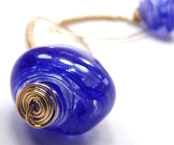 Glass Jewelry by TOAO: Fisheye Earrings: Glass hollow bead in  navy blue and gold-filled