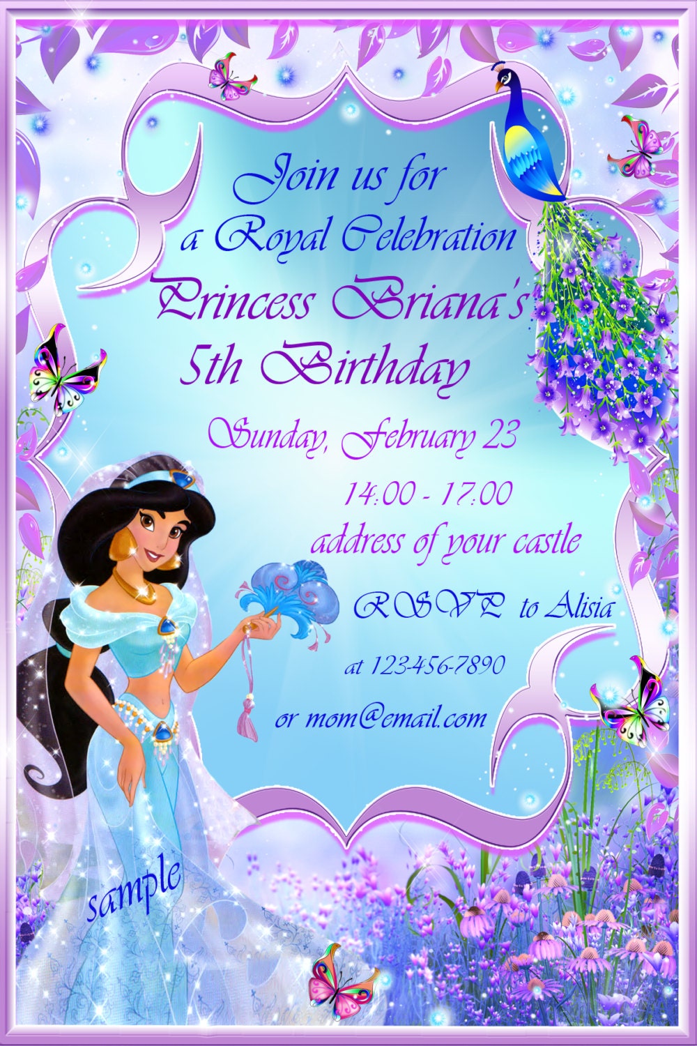 Princess Jasmine Birthday Invitation Jasmine By Superbirthdayparty