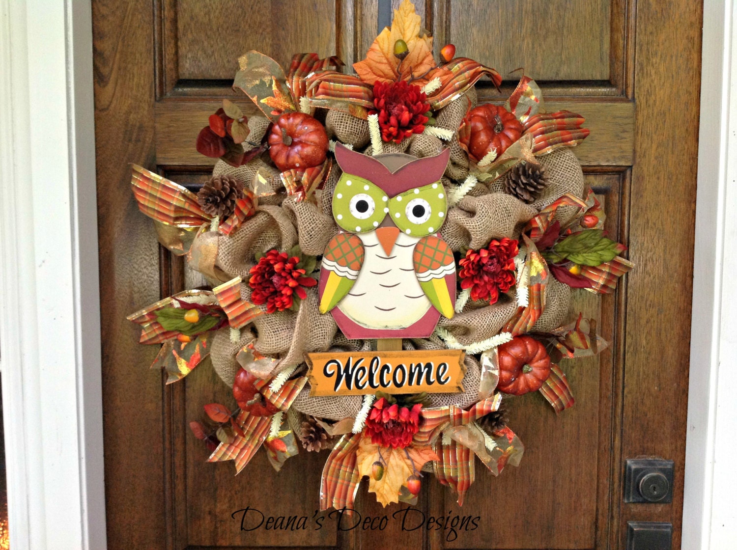 Fall Owl Deco Mesh Wreath by DeanasDecoDesigns on Etsy