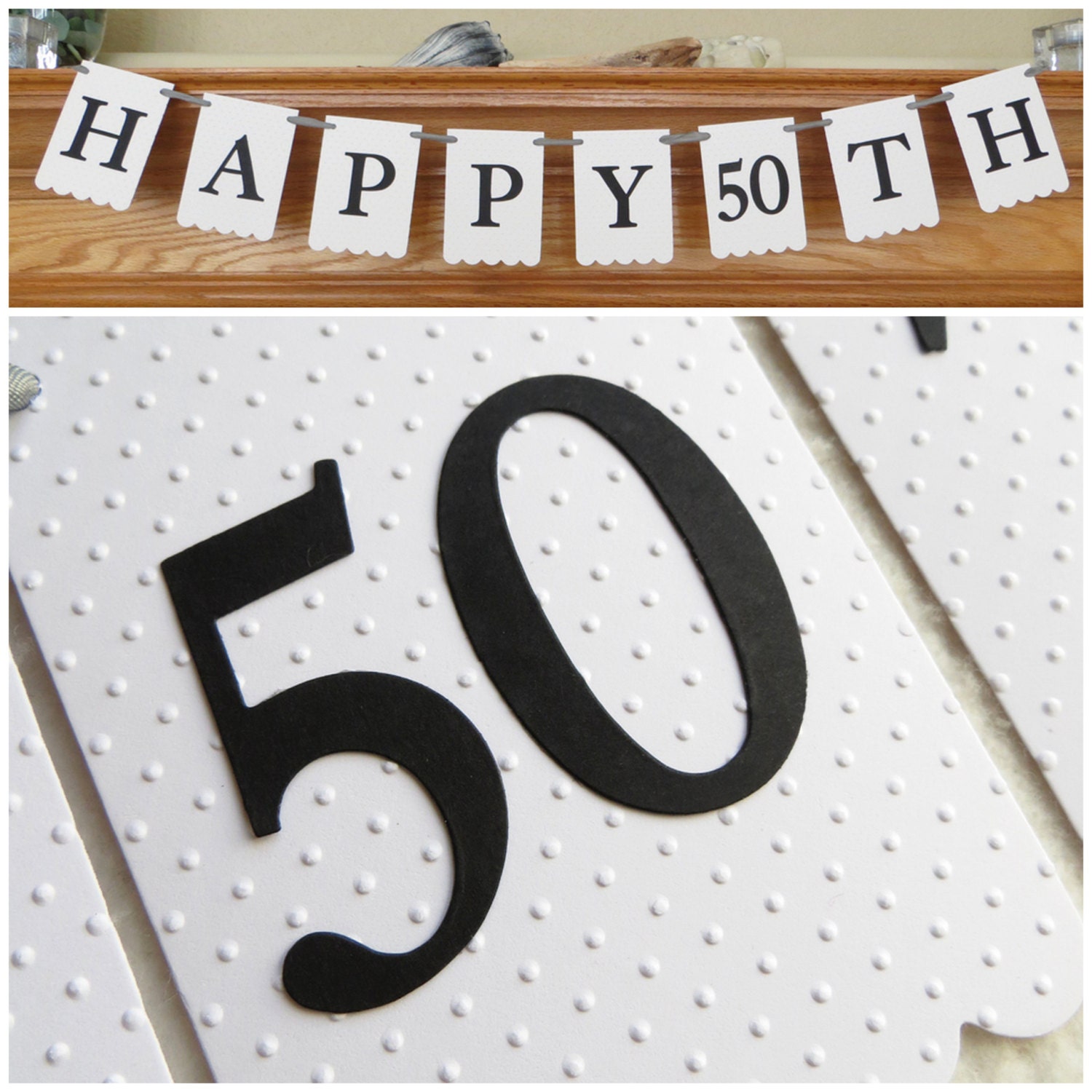Happy 50th Banner - Embossed Sm Dots - MADE TO ORDER - Birthday Party Banner Party Decoration Party Sign Il_570xn