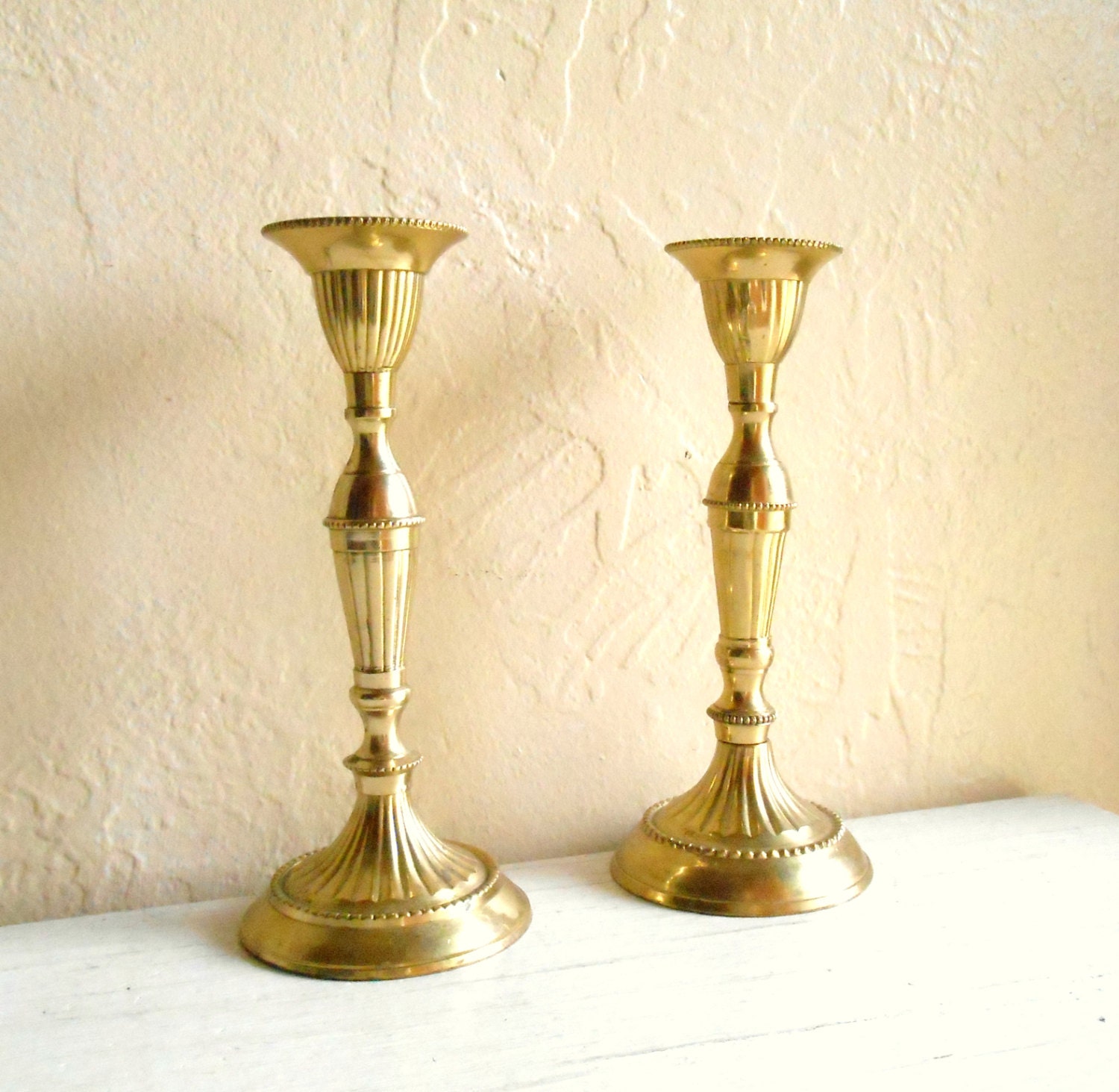 Vintage Gold Metal Candle Holder Pair Matching By Shabbynchic