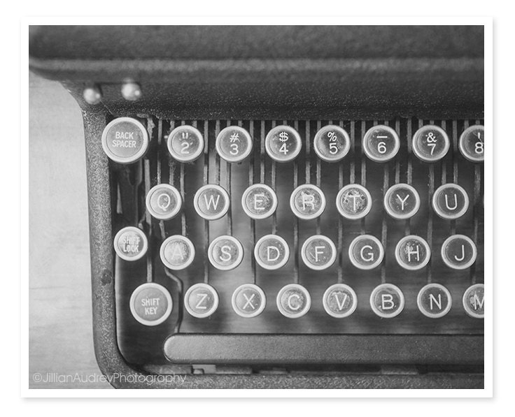 Vintage Typewriter Photography / Old Dark Rustic Antique / Library Art / Still Life Photograph / Black and White Photography Modern Wall Art - JillianAudreyDesigns