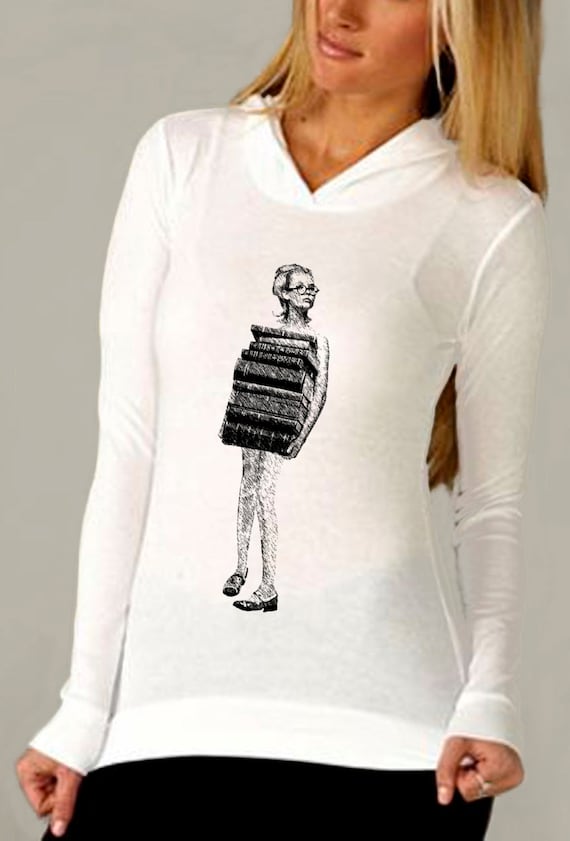 book shirt shirt - vintage design JUST BOOKS - women's white long sleeve thermal hoodie book t-shirt