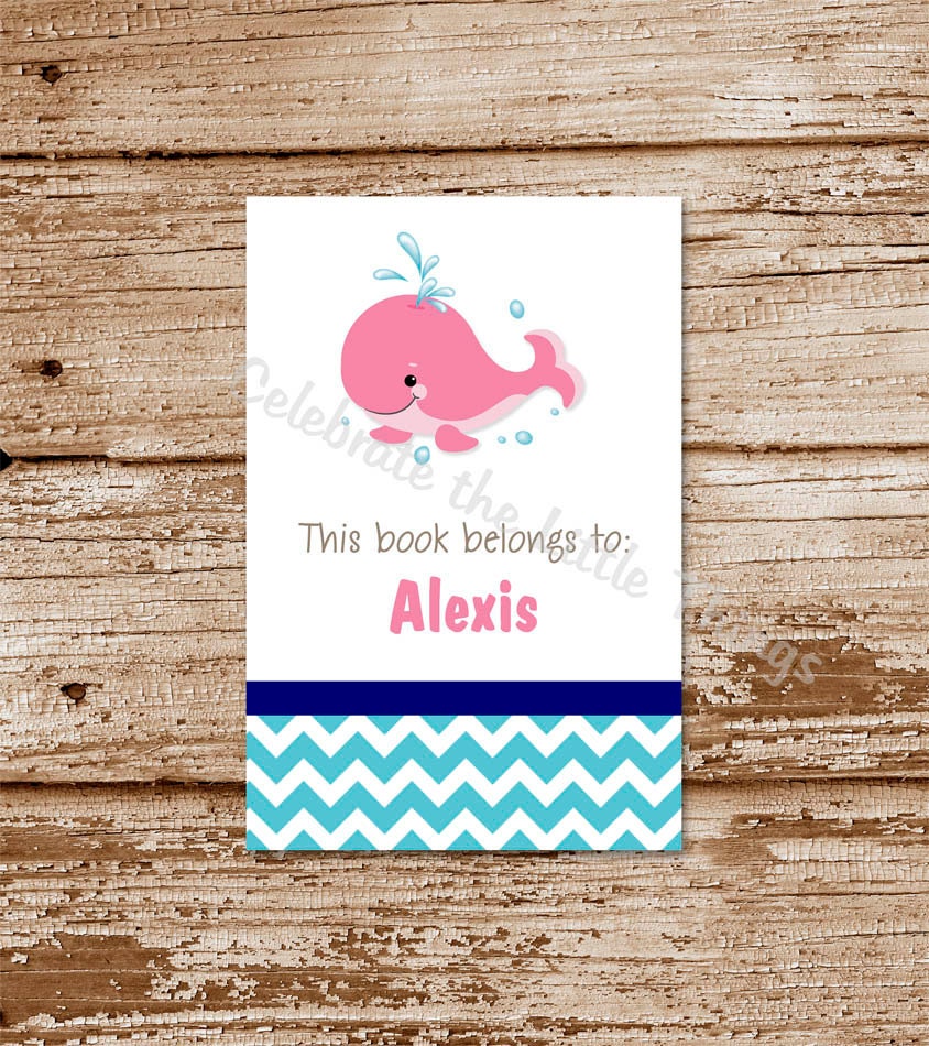 Printable / Personalized Bookplates / Pink WHALE / Girl / Labels, Stickers Il_570xn