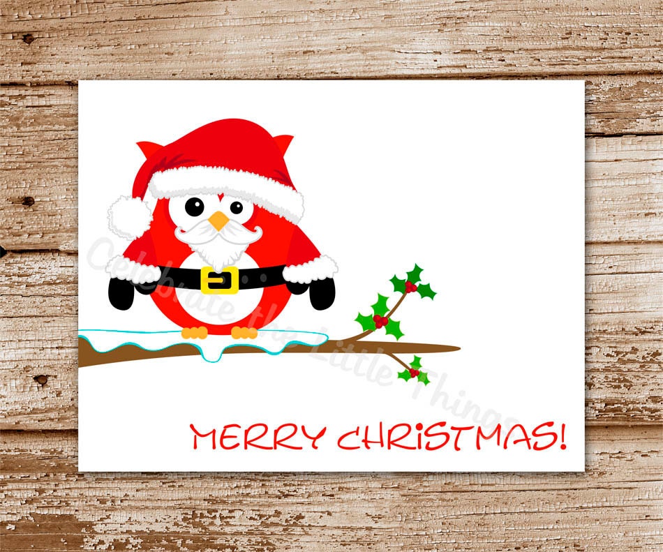 Set of 8 / Santa Owl Christmas Cards / Greeting Cards / Personalized Note Cards Il_570xn
