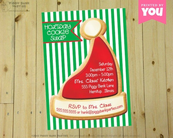 Christmas SUGAR COOKIE Invitation - Personalized DIY Printable Santa Hat Invite // Christmas Party // Christmas Card // Cookie Exchange Il_570xn