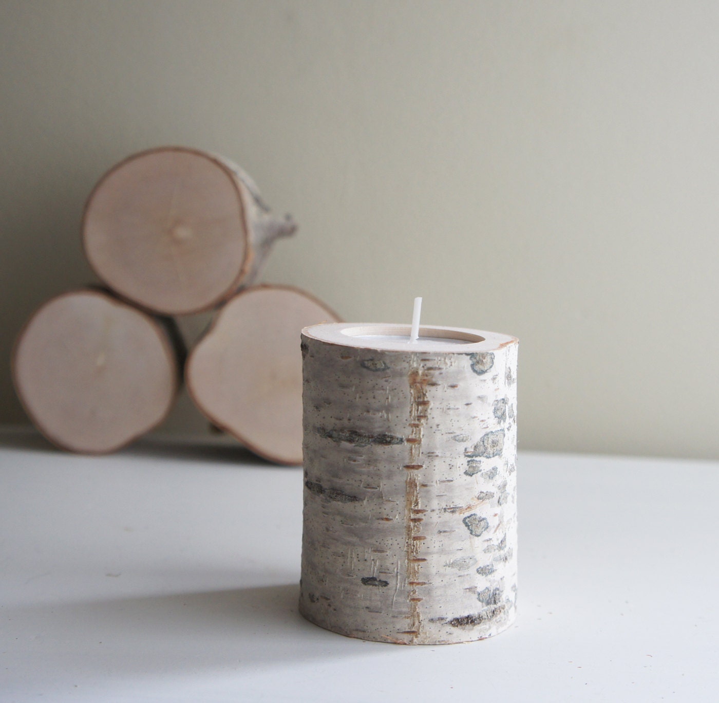 Sale natural white birch wood candle holder by urbanplusforest