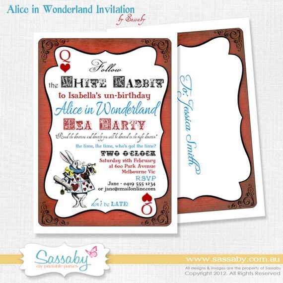 Alice in Wonderland Girls Party Invitation - Girls Birthday - DIY PRINTABLE FILE by Sassaby Il_570xn