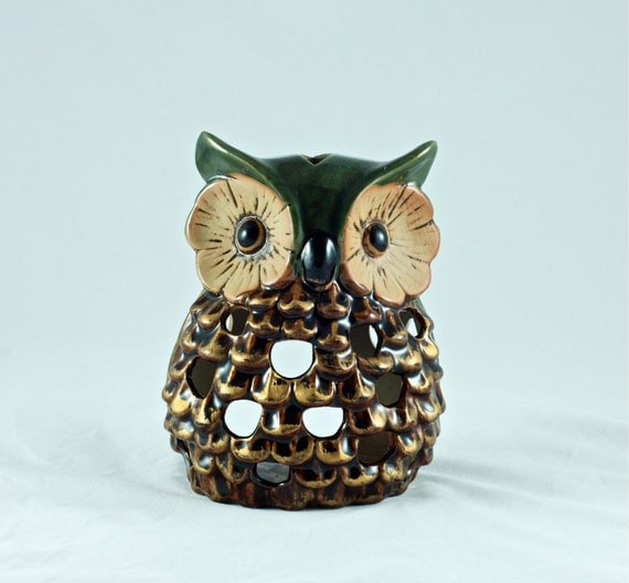 Vintage Pierced Ceramic Owl Candle Holder by BirneyCreek on Etsy