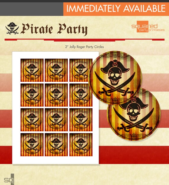 Pirate Cupcake Toppers - Printable Pirate Party - Jolly Roger Party Circles - DIY Print - Instant Download Il_570xn