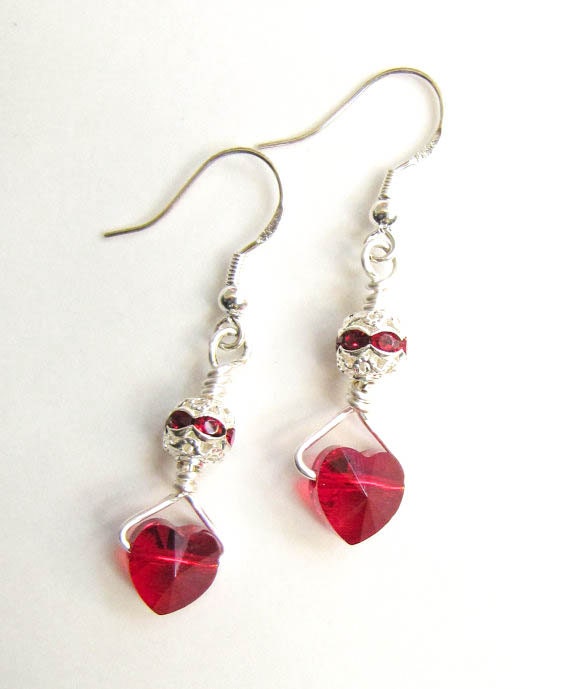 Red Heart Earrings Swarovski Crystal Valentine's Day Gift - EvaLineJewelry