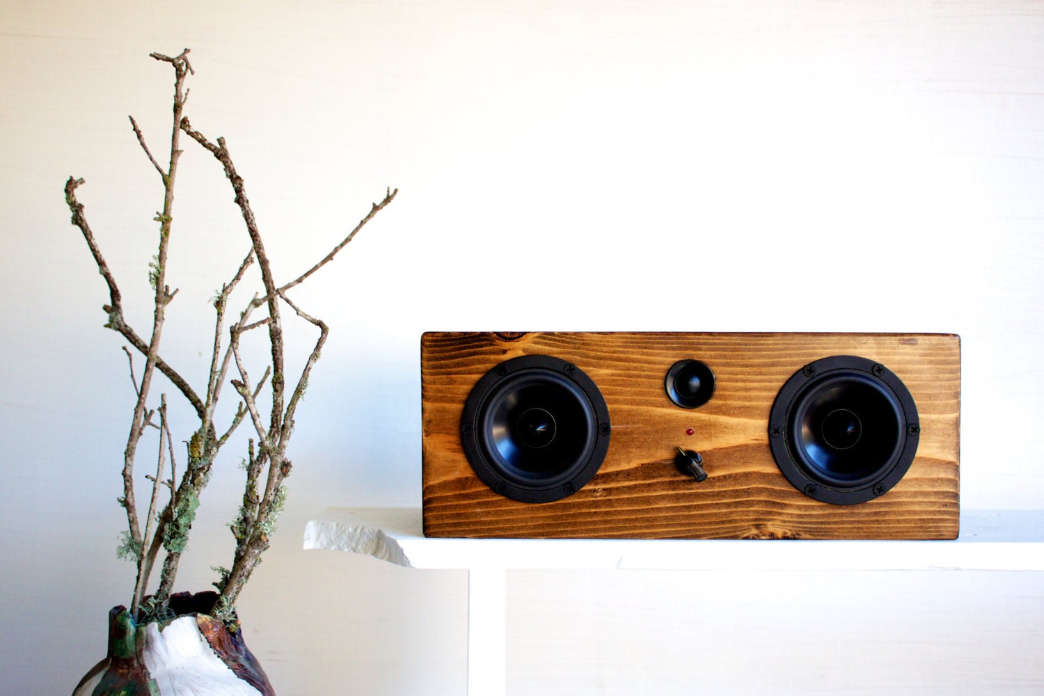 Bluetooth Wood Speaker System || Handmade From Reclaimed Pine || Weston Box | Dark Walnut Stain || FREE SHIPPING - SalvageAudio