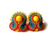Soutache rainbow stud earrings handmade post earrings embroidered red green orange everyday earrings TOHO oaak gift for her under 50 - SaboDesign