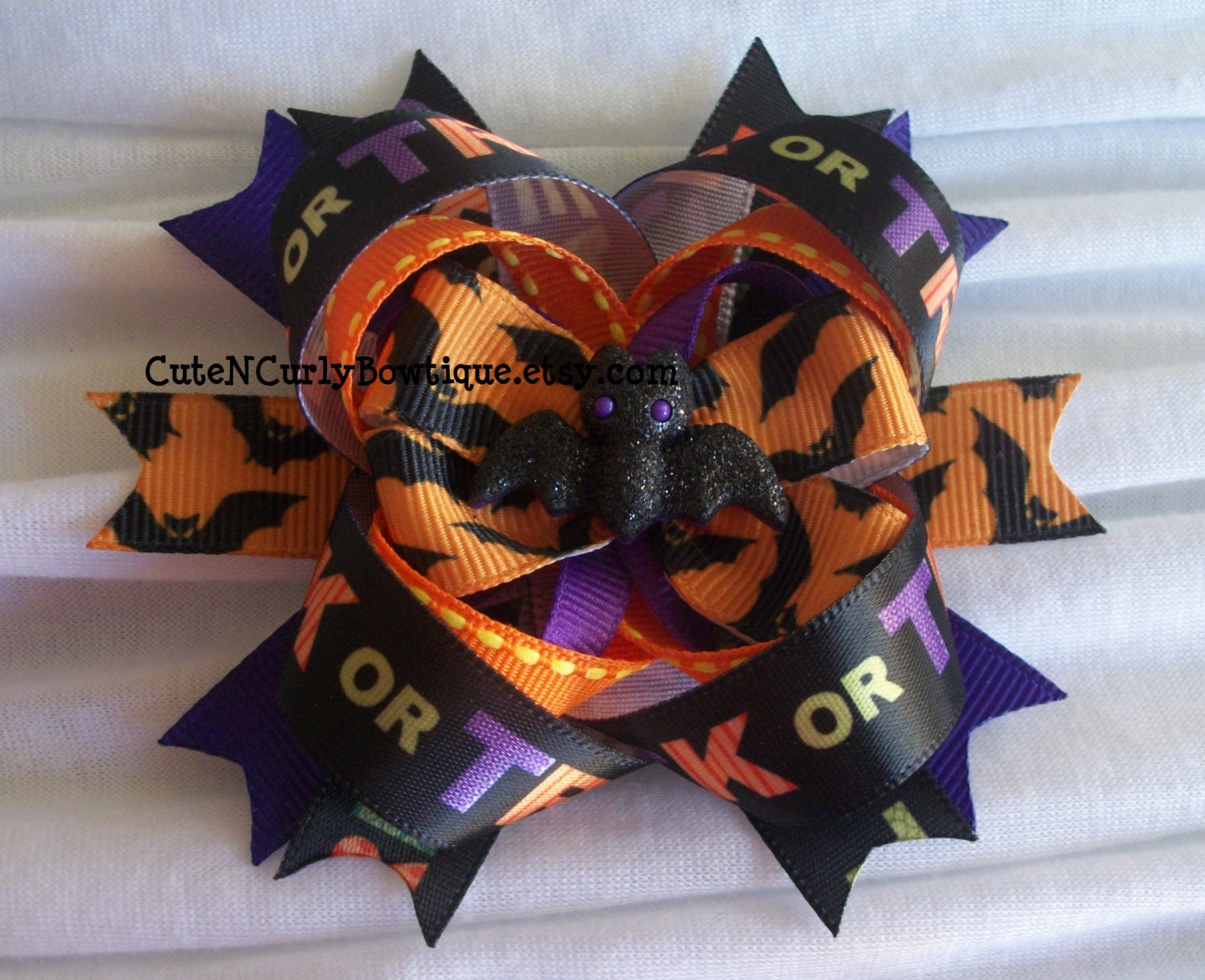 Halloween Bat Hair bow Girls Purple Orange Black - CuteNCurlyBowtique