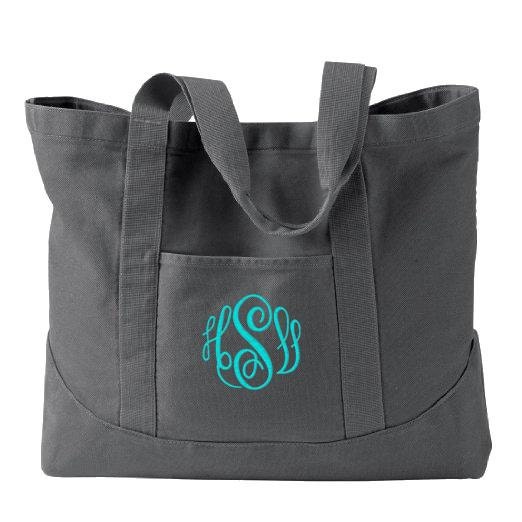 Monogrammed Tote Bag - Personalized Canvas Tote Bag in 7 colors