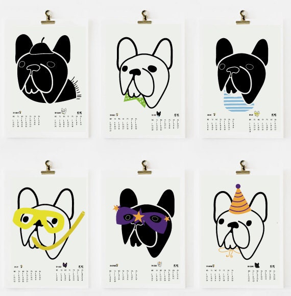 FRENCH BULLDOG CALENDAR pdf printable calendar 2014 - art print by nicemiceforyou