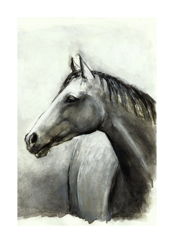 Items Similar To Grey Horse Art Print 5x7 On Etsy