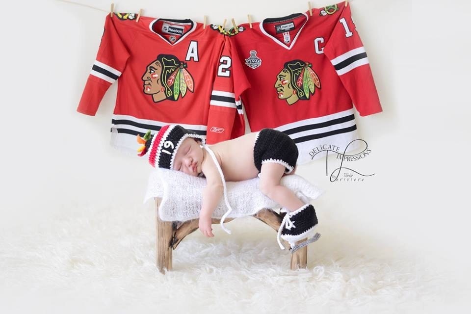 CHICAGO BLACKHAWKS Hockey Helmet Hat, Diaper Cover and Skates with