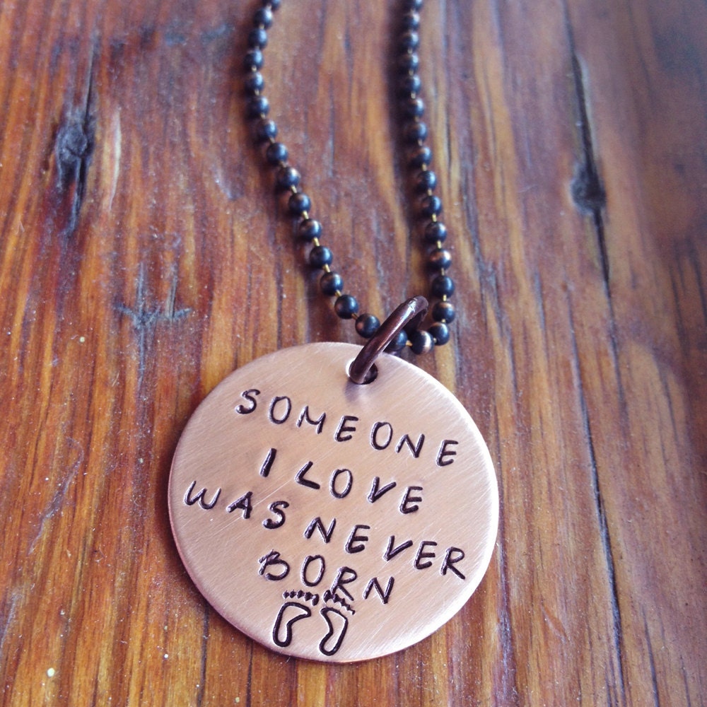 Miscarriage Necklace Reads "Someone I Love Was Never Born" with Footprints on a Ball Chain Necklace