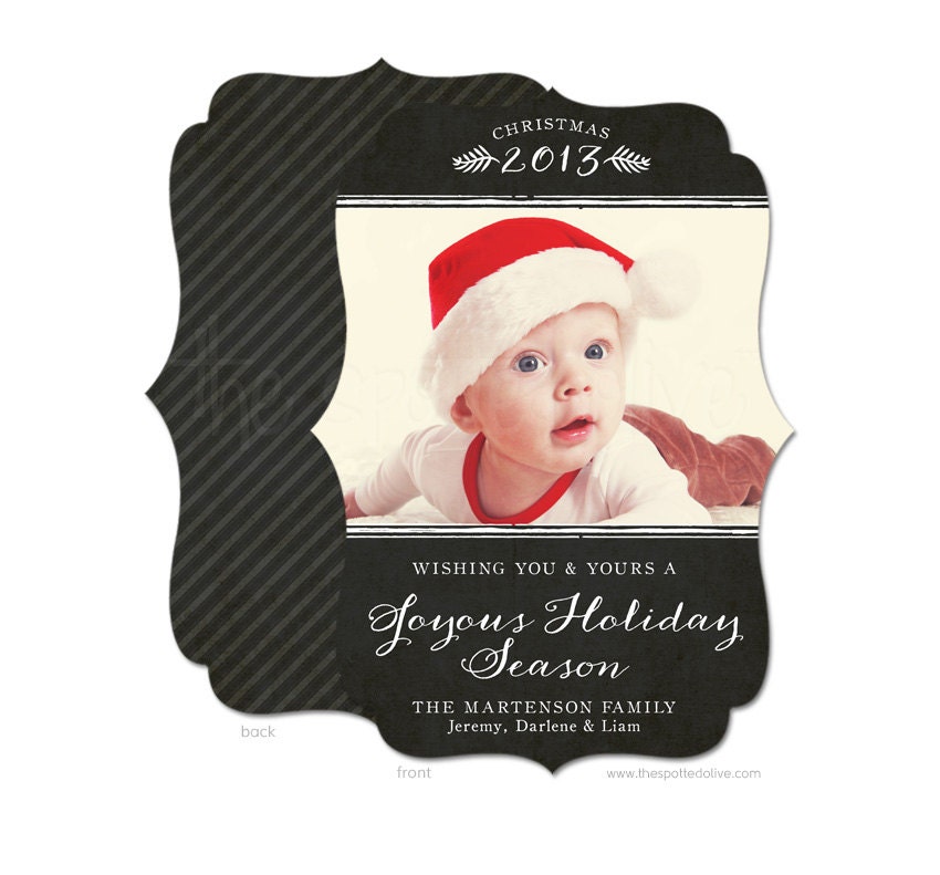 Printed Die Cut Photo Christmas Card - Chalkboard Joyous Holiday Il_570xn
