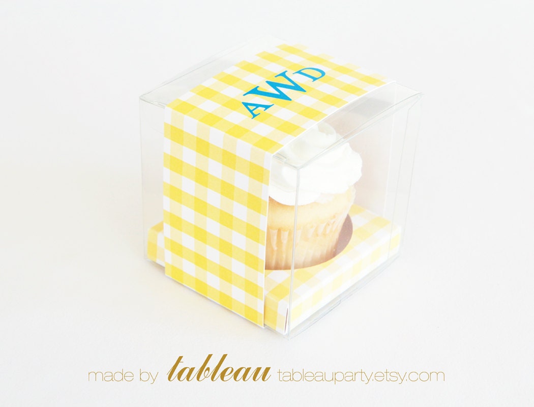 Personalized Monogram Gingham Cupcake Favor Box Kit - Deposit - tableauparty