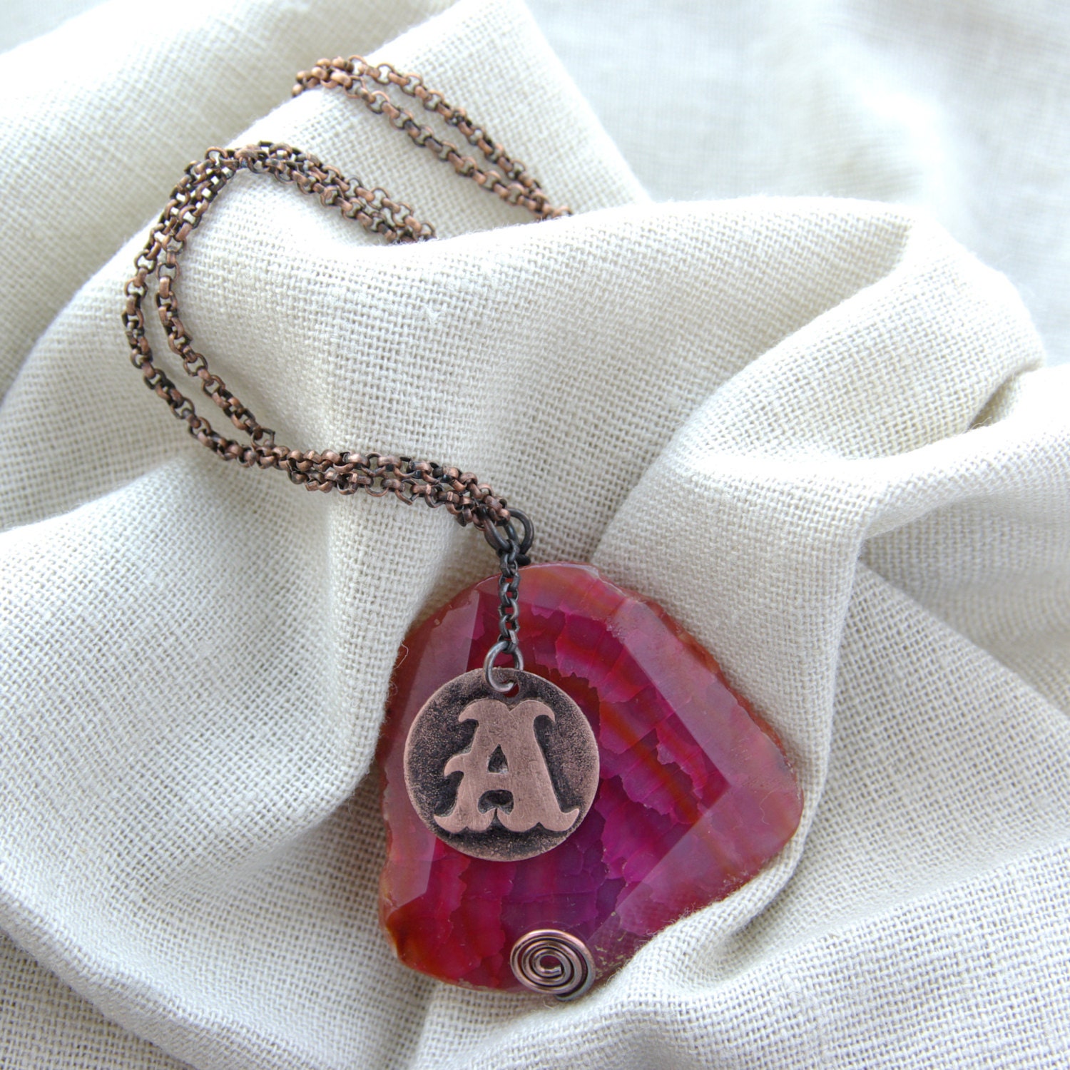 Initial necklace / personalized jewelry / Copper & red agate - Verha