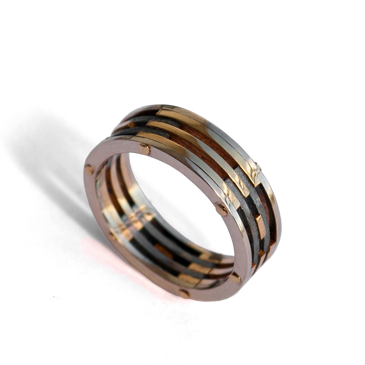 Gold Wedding Band, Men's 18K Gold and Oxidized Silver Wedding band ...