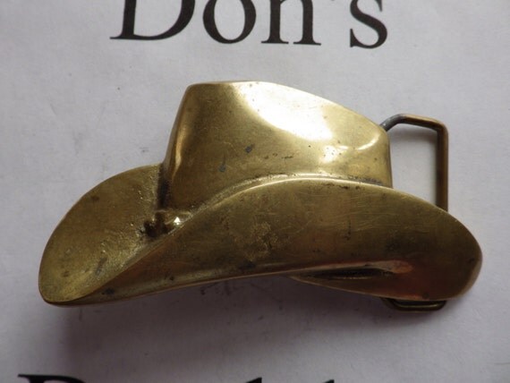 Vintage Gold Brass Cowboy Hat Belt Buckle by DadsBeltBuckles