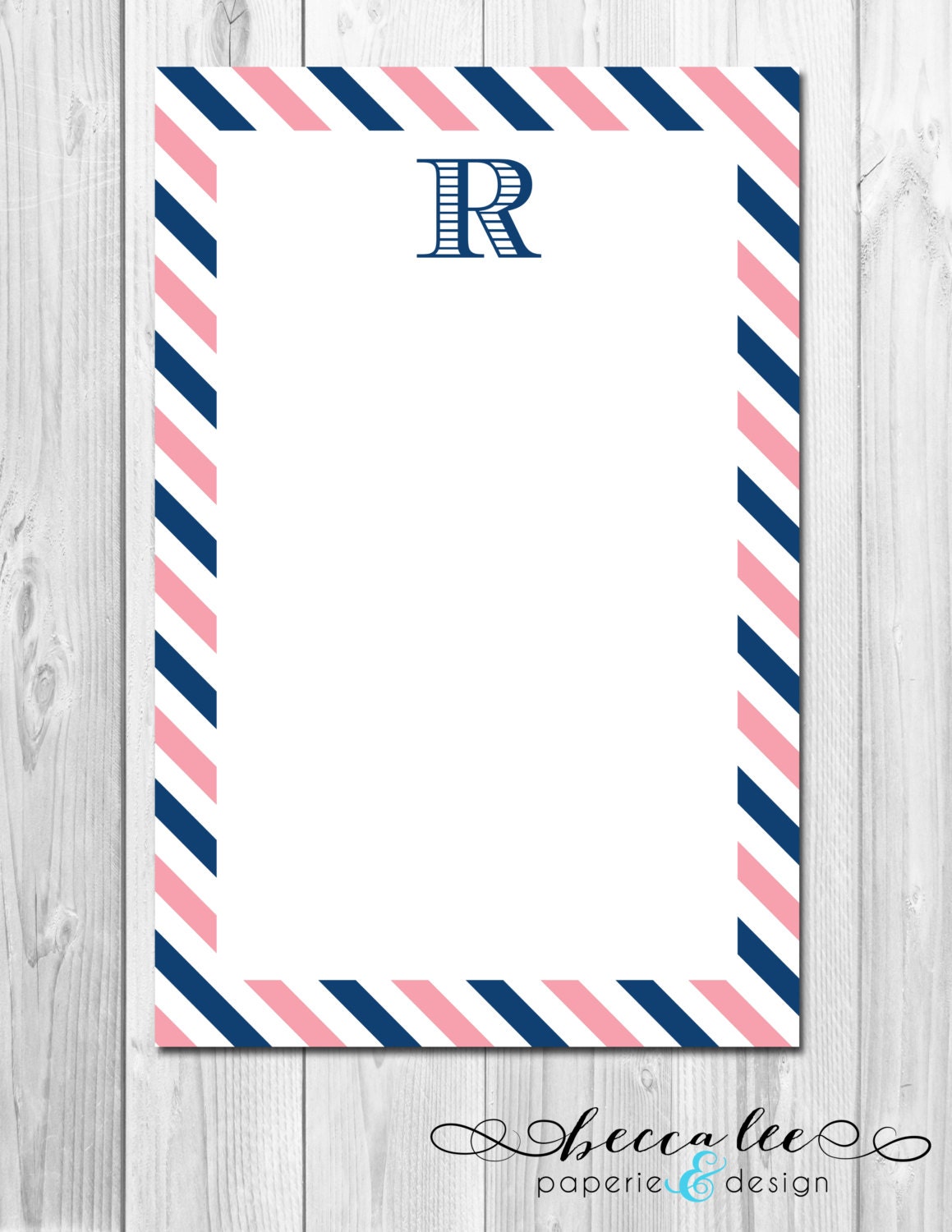 Initial Stripe Notepad - Navy and Pink - 5.5" x 8.5" Il_570xn