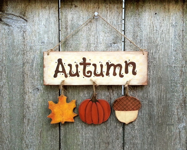 Autumn Sign Decoration Halloween Wood Plaque Fall Rustic Leaf Pumpkin Country Home Decor Gift Sign Thanksgiving House Wall Hanging Handmade - KithKinCrafts