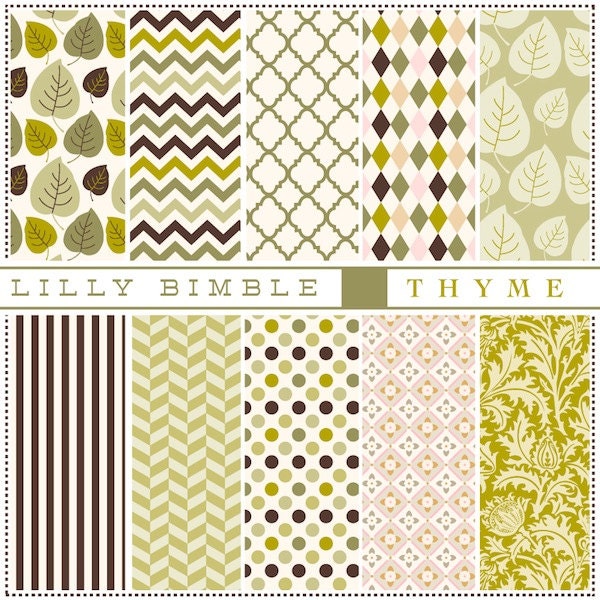 THYME digital scrapbook papers for Autumn, Chevron, Leaves, Quatrefoil Instant Download Il_570xn