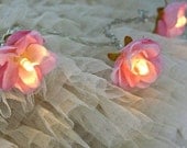 Sugar Pink Shabby Rose Fairy Lights - pretty flower string lighting - PamelaAngus
