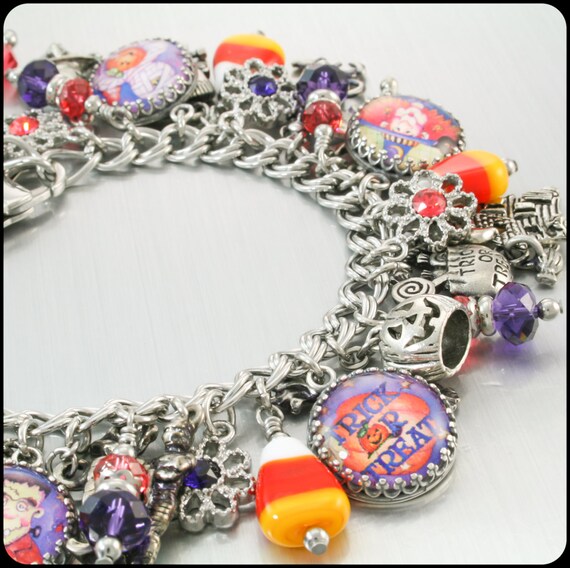 Halloween Bracelet Corn Candy Glass Charms by BlackberryDesigns