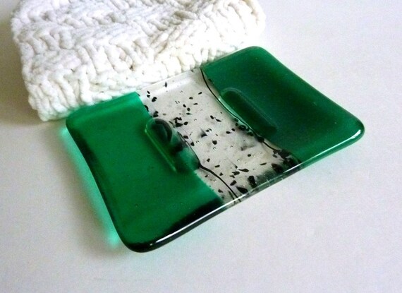 Emerald Green Fused Glass Soap Dish by bprdesigns on Etsy