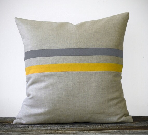 Yellow and Gray Striped Pillow 16x16 Colorful by JillianReneDecor