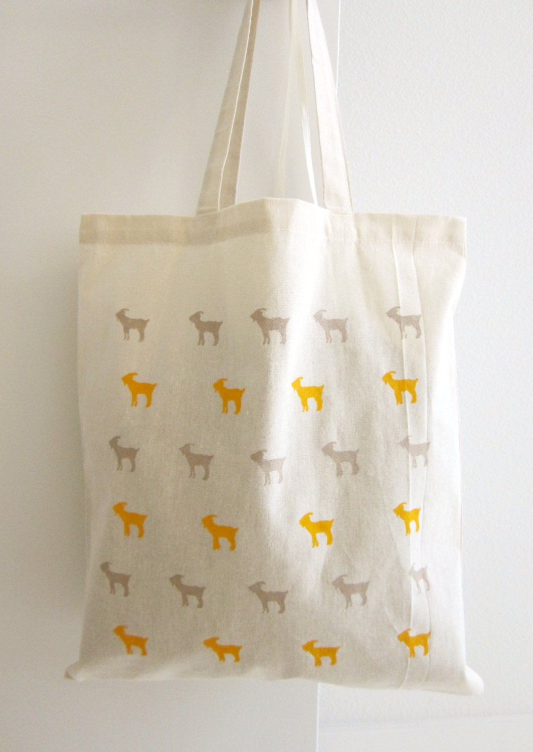 Canvas Tote Bag, Large Tote, Goat Pattern, Yellow, Gray, Design Tote ...