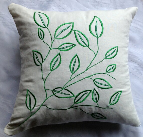 Embroidery Leaf Pattern Cushion Cover 18 x 18 by Snazzyliving